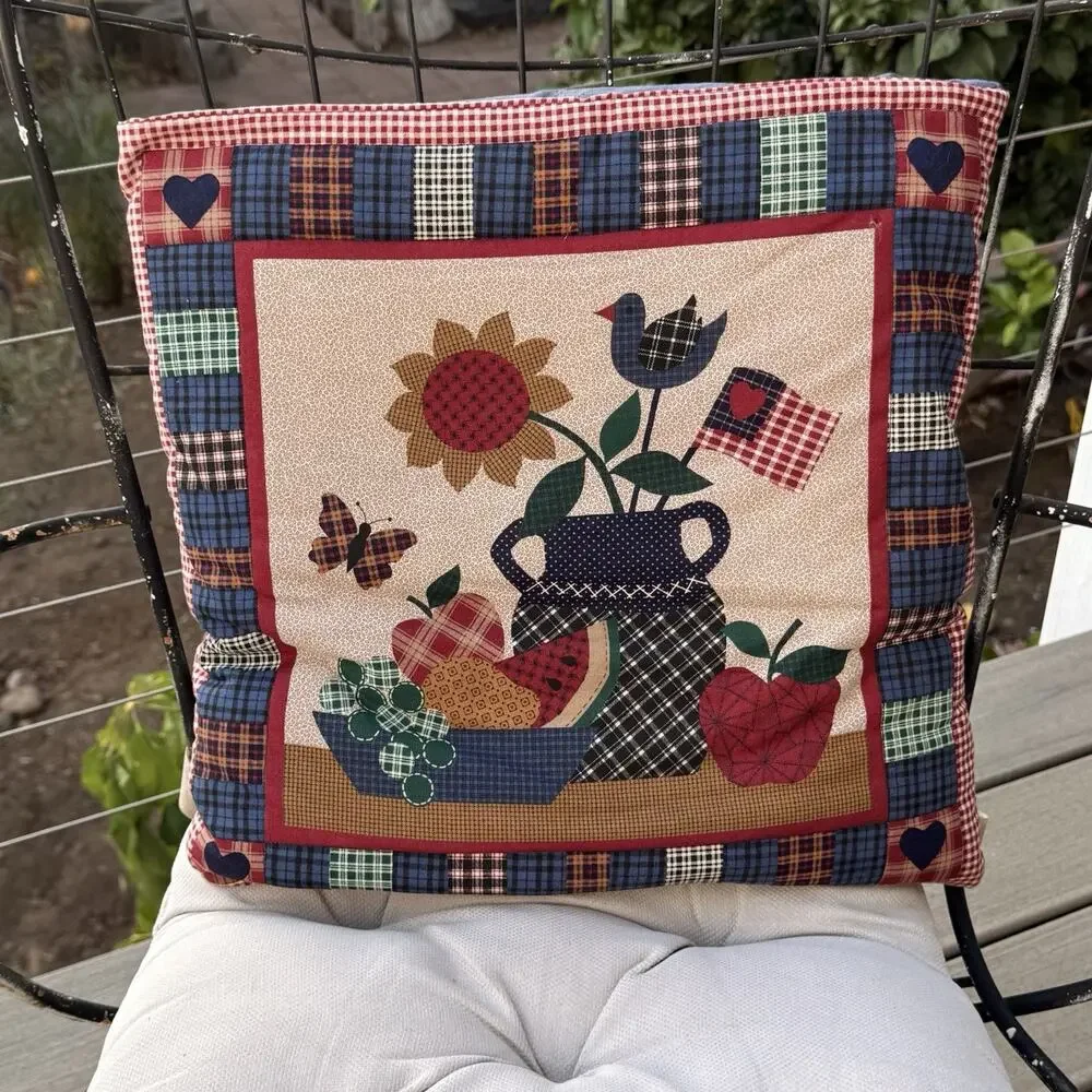 Patchwork Cotton Double-Sided Throw Pillow Floral Country Farmhouse 16x16